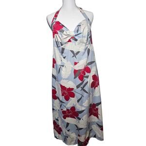 Tommy Bahama Stretch Colorful Hibiscus Floral Halter Midi Dress Size 10